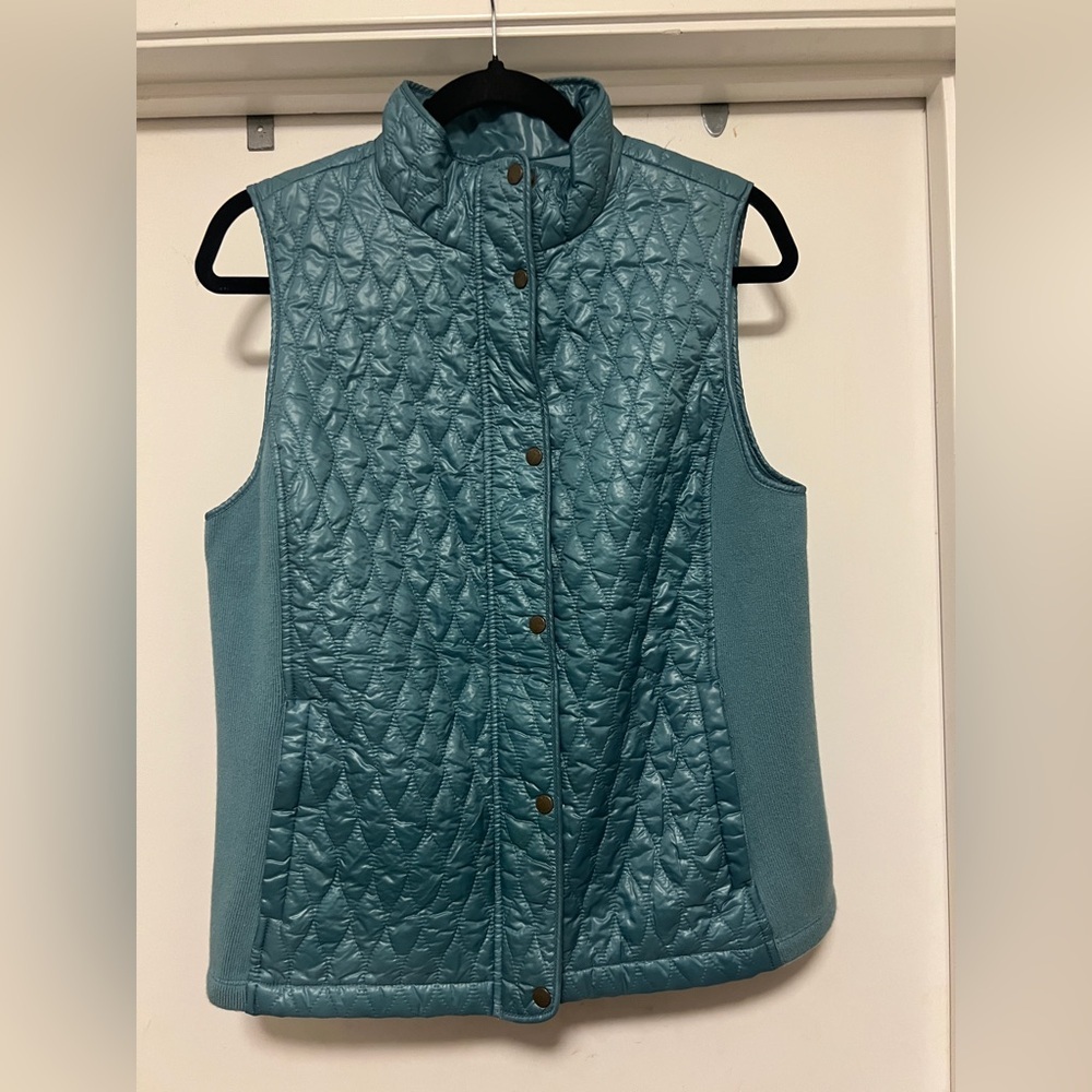 Talbots diamond quilted vest - zip and button up - size M - teal